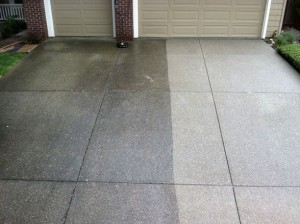 Concrete pressure wash before and after